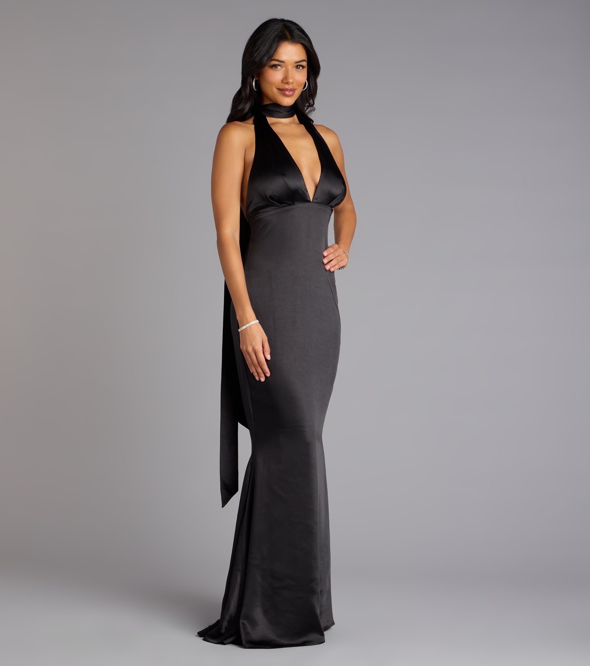 Erika Halter Satin Column Formal Dress