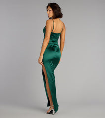 Alessia Satin Cowl Neck Slit Formal Dress