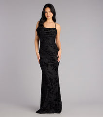 Alma Flocked Floral Mesh Mermaid Dress