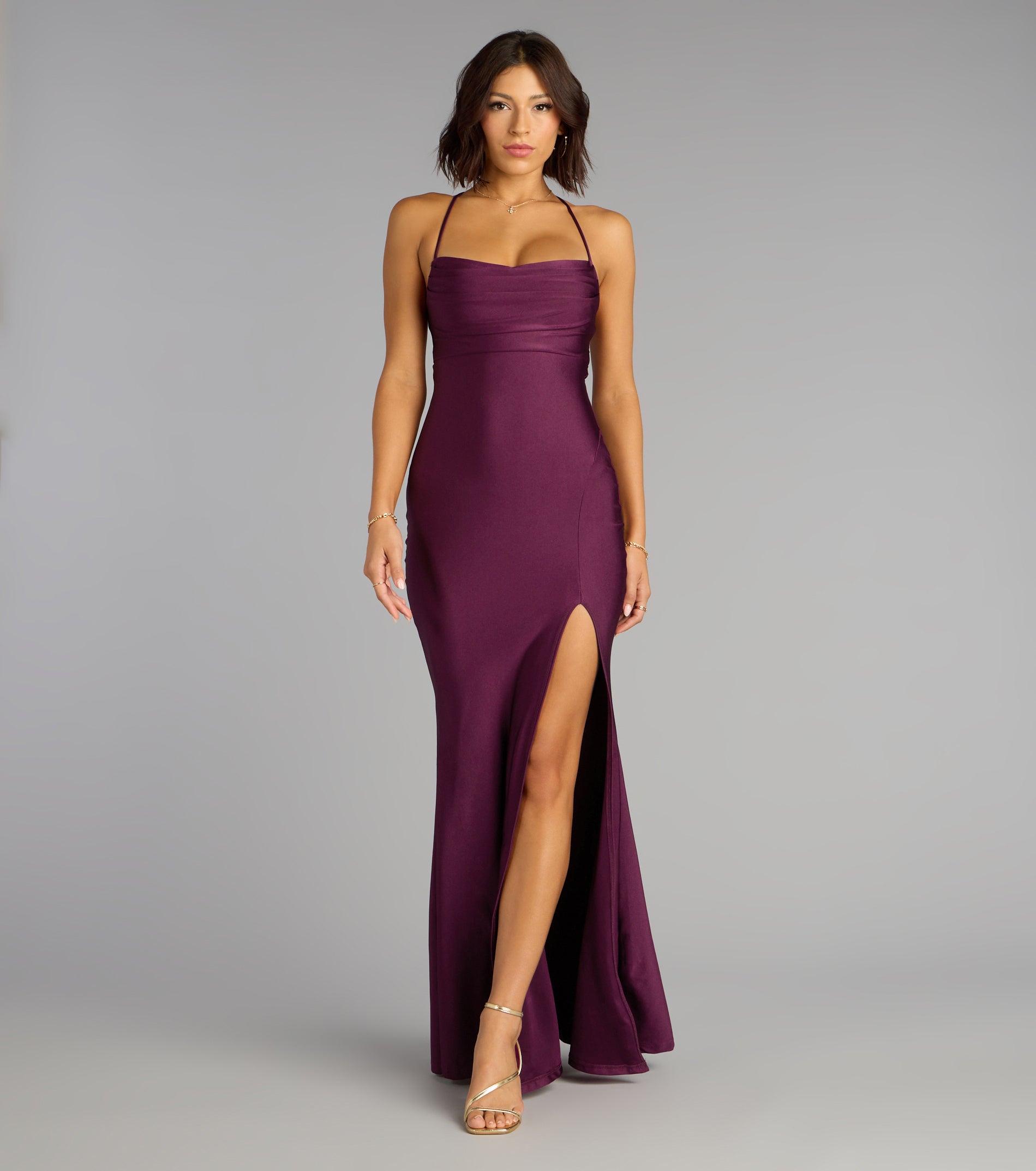 Delia Formal Cowl Neck Long Dress