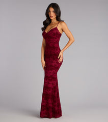 Mildred Flocked Velvet Strappy Mermaid Formal Dress