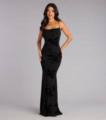 Arabella Velvet Floral Lace-Up Mermaid Formal Dress