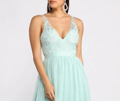Jamie Lace Floral Applique Mesh A-Line Dress