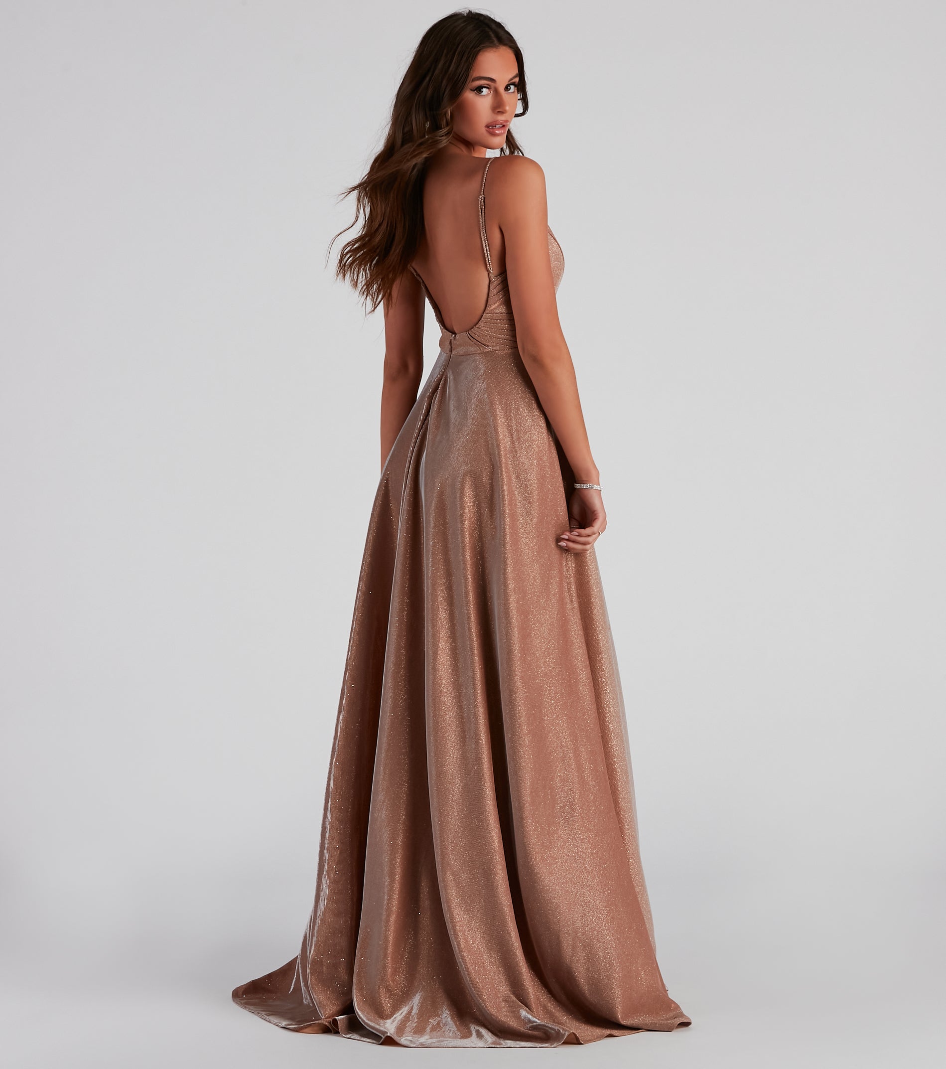 Soleil Formal Open Back Glitter Dress