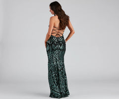 Cassy Formal Sequin Lace Up Dress