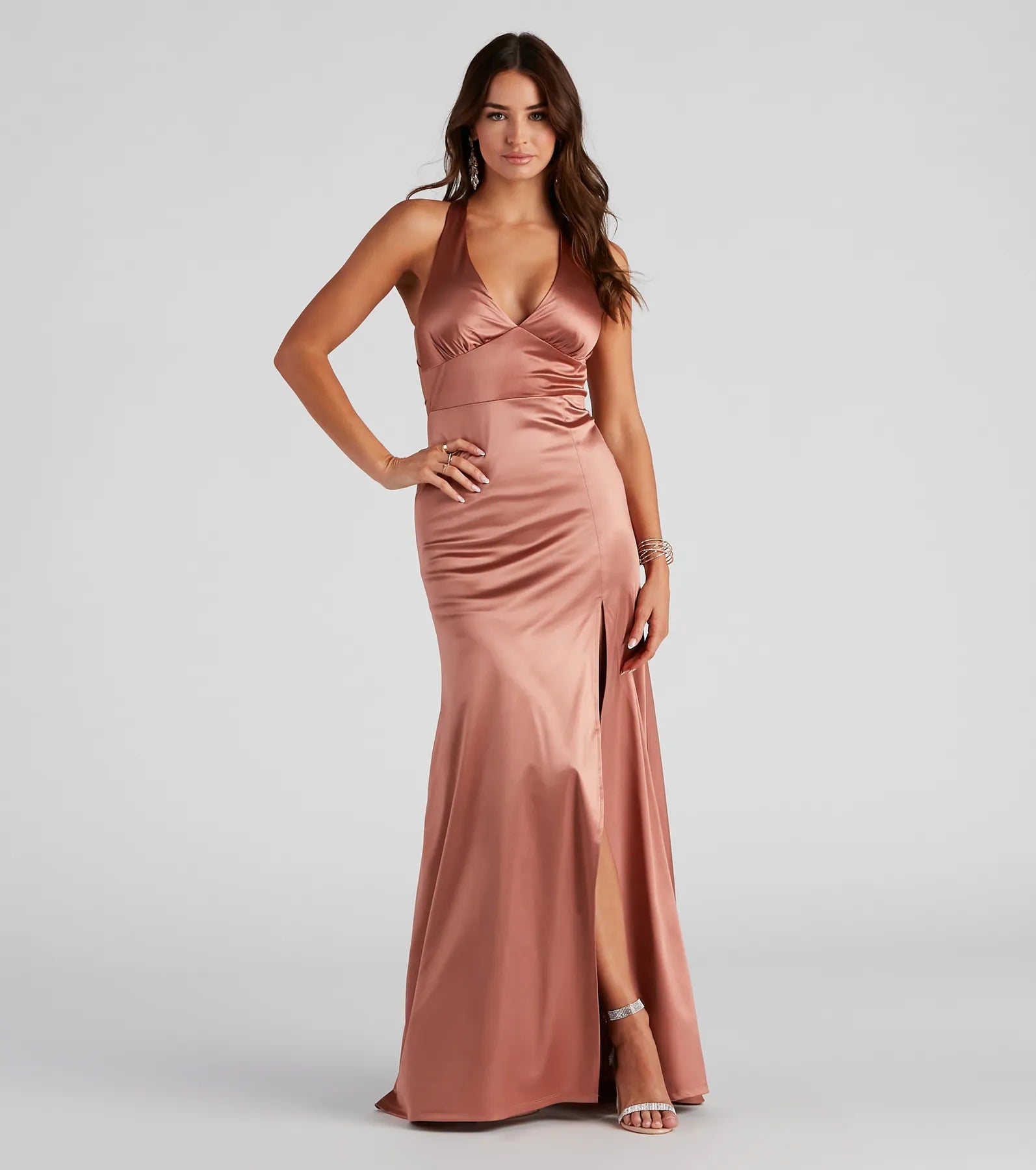 Cindy Formal Satin V-Neck Long Dress