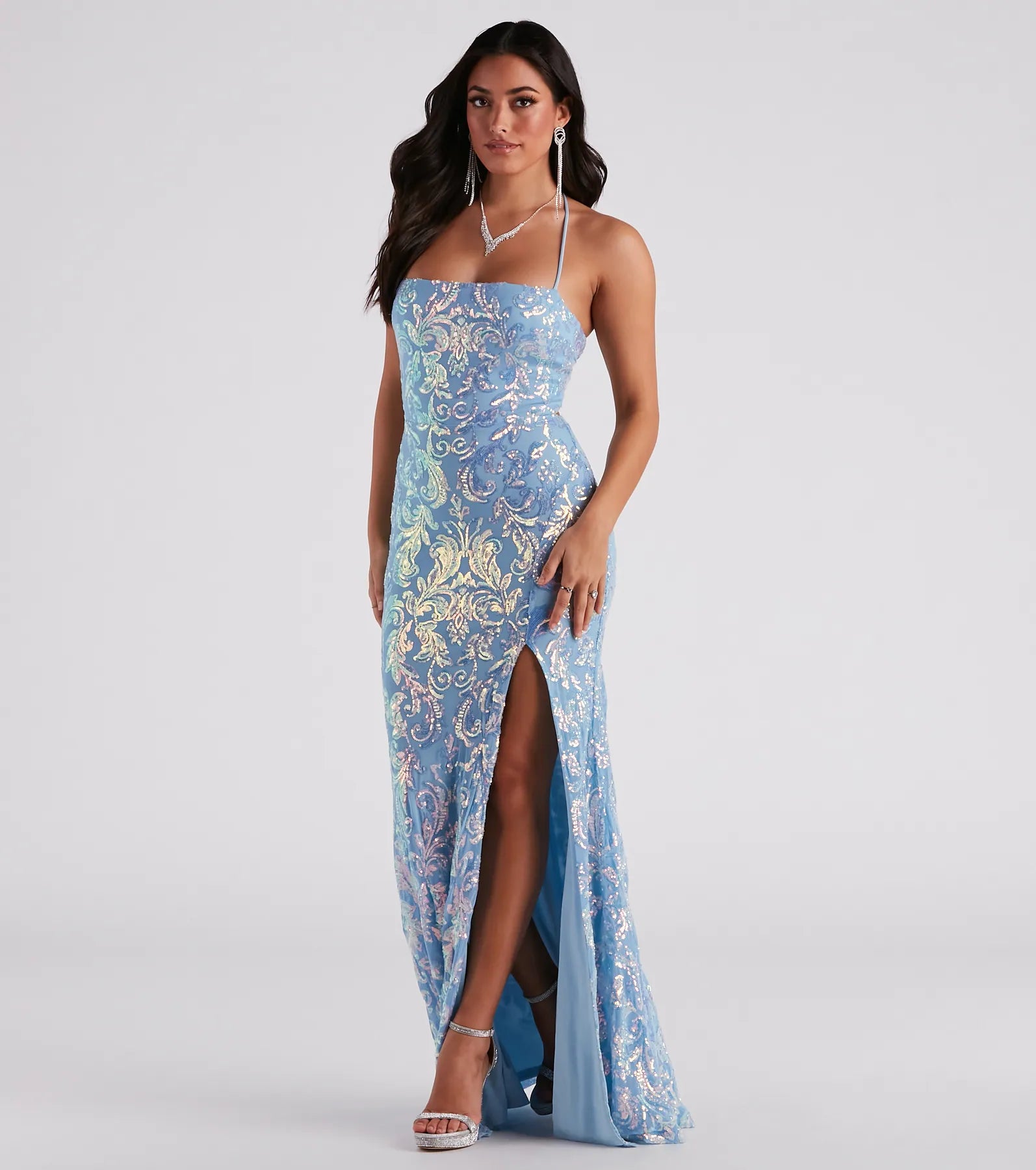 Jayleen Formal Sequin Lace-Up A-Line Dress