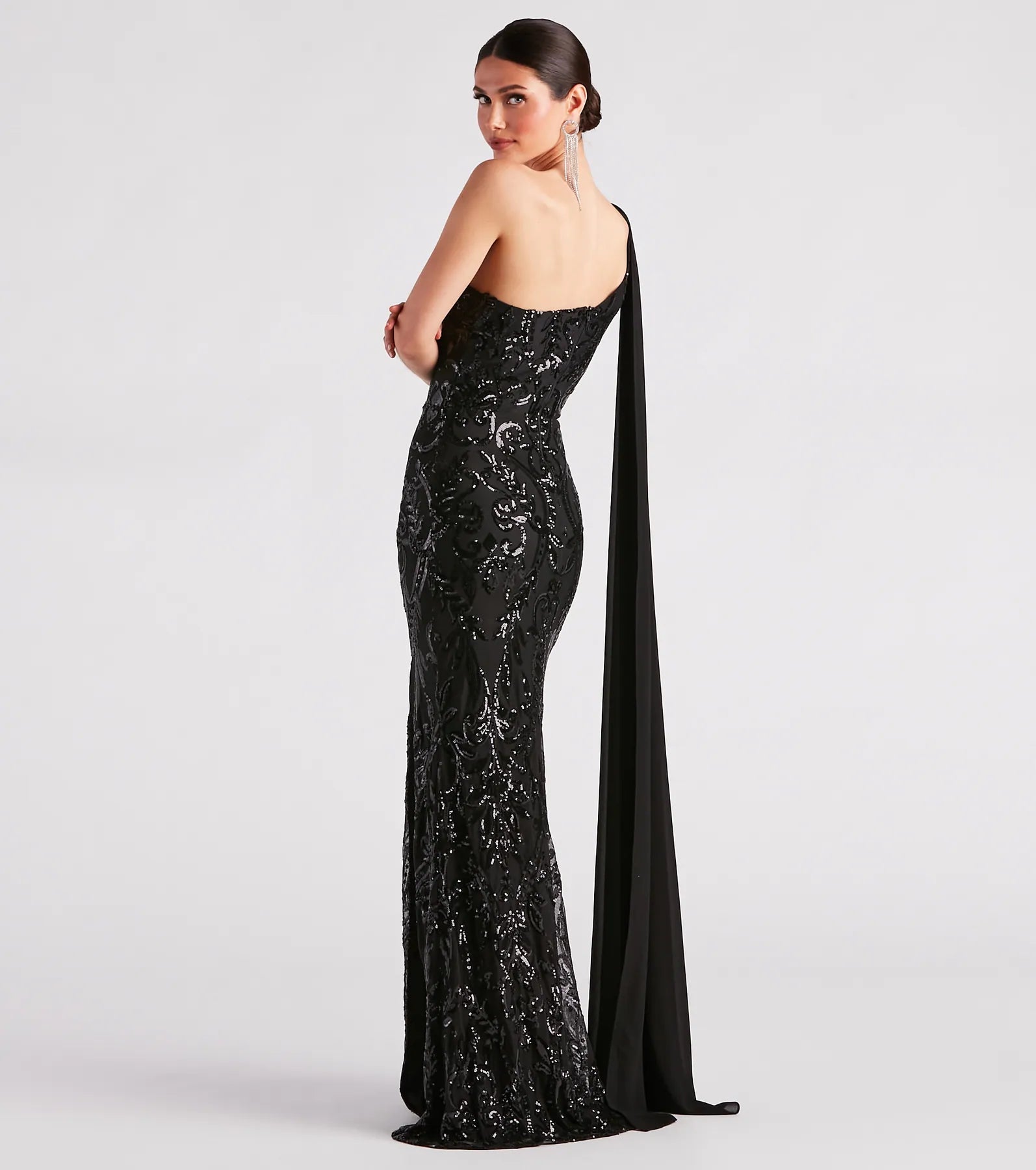 Julia Formal Sequin Sash A-Line Dress