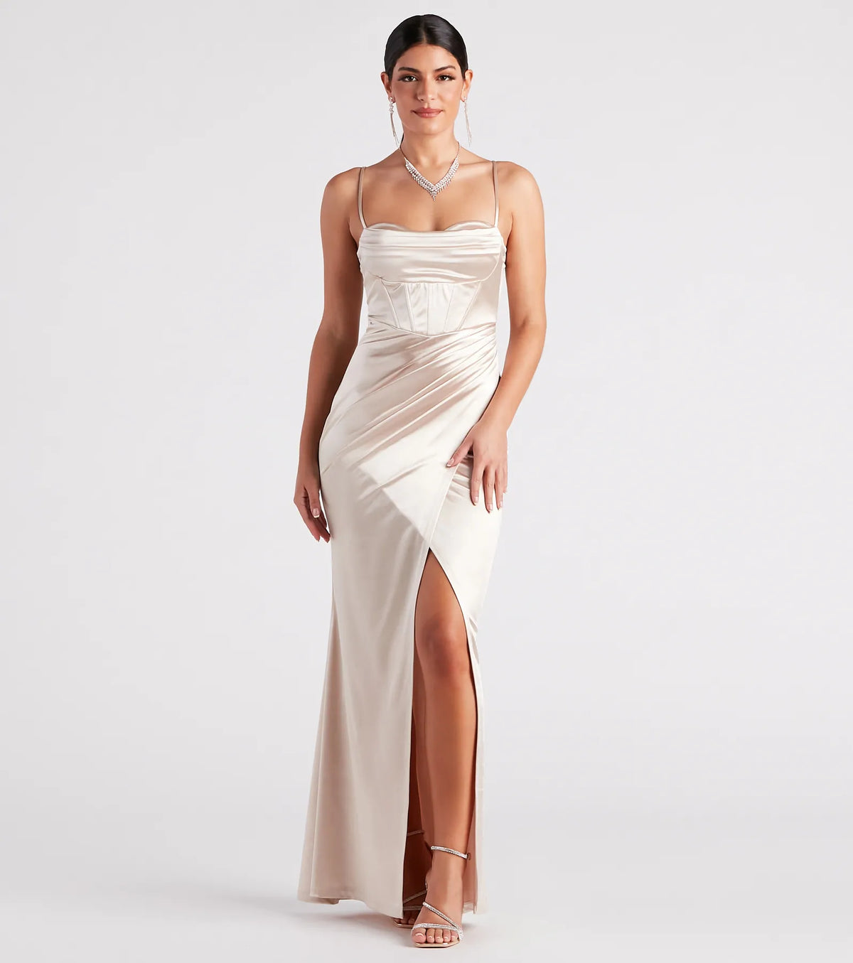 Stacie Satin Corset Wrap Formal Dress