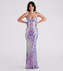 Taisia Formal Sequin Scroll Dress