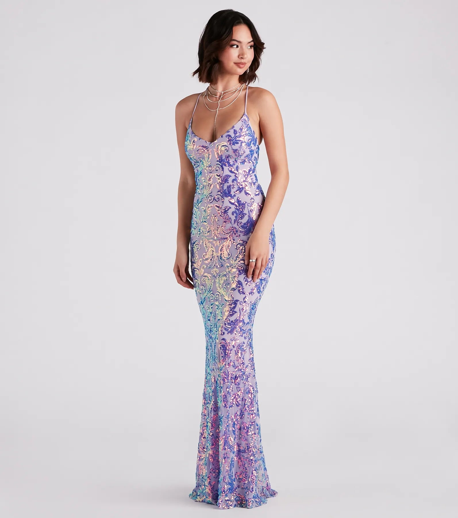 Taisia Formal Sequin Scroll Dress