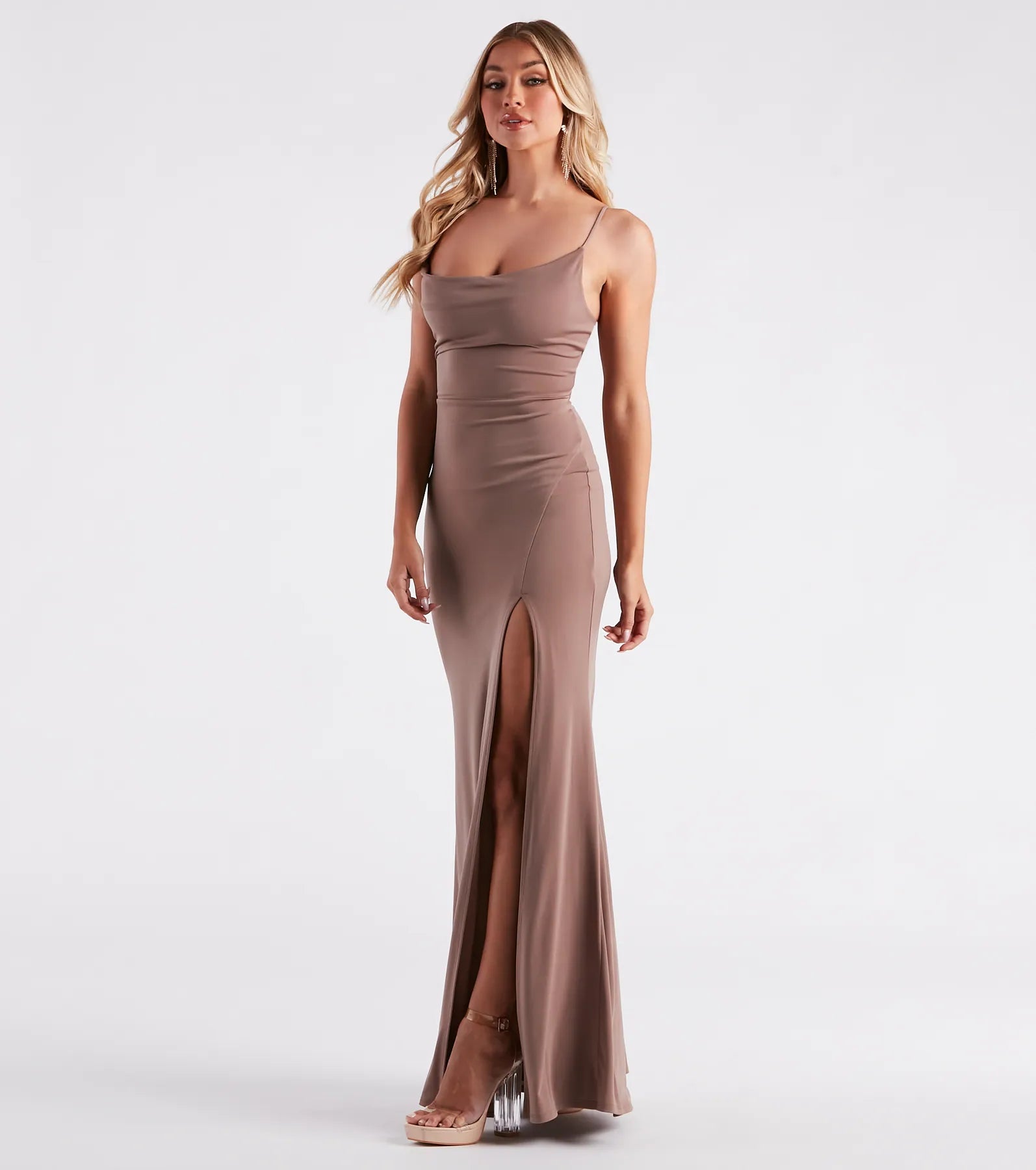 Stacie Formal Cowl Neck Long Dress
