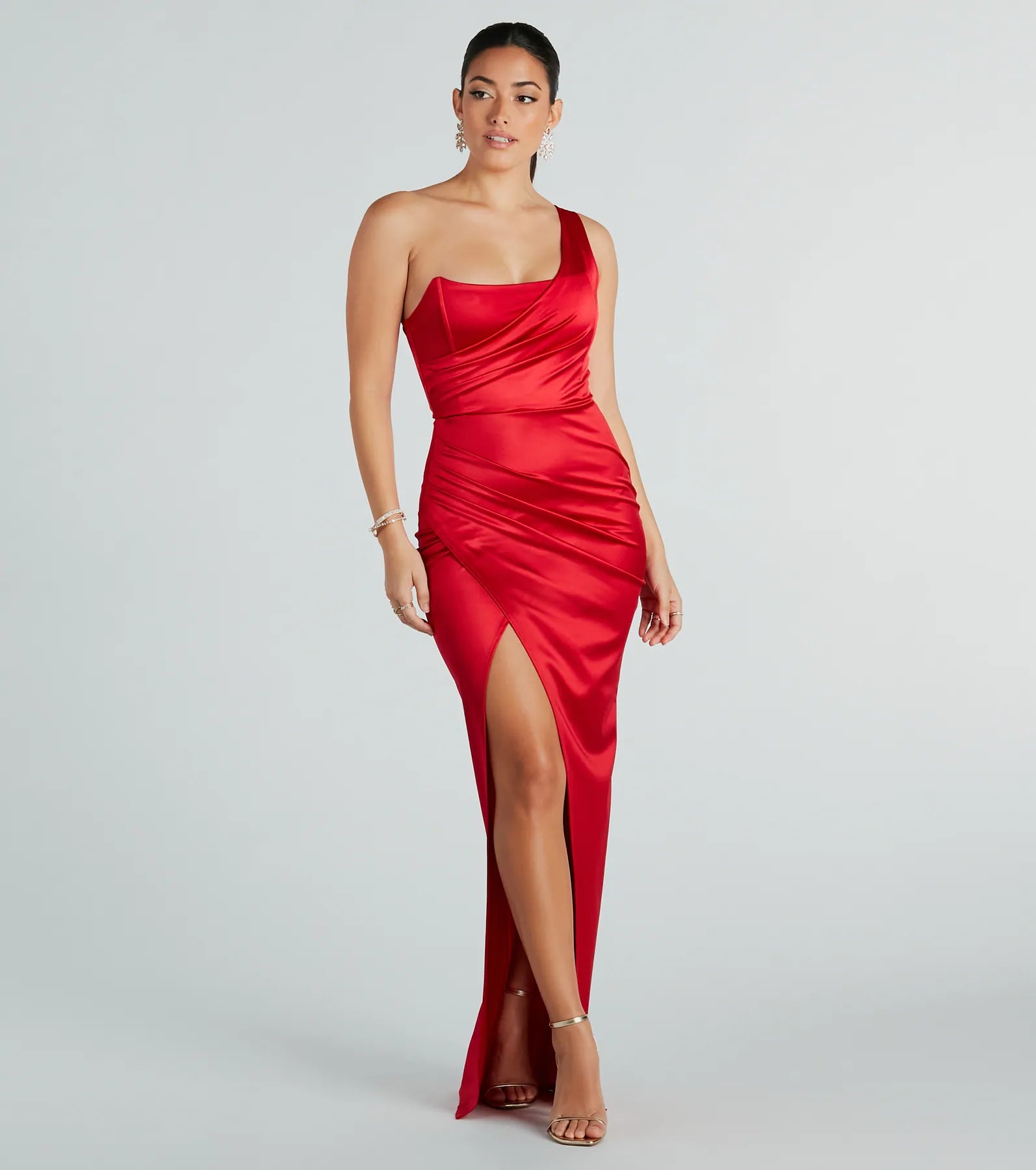 Isla Satin One-Shoulder Wrap Dress