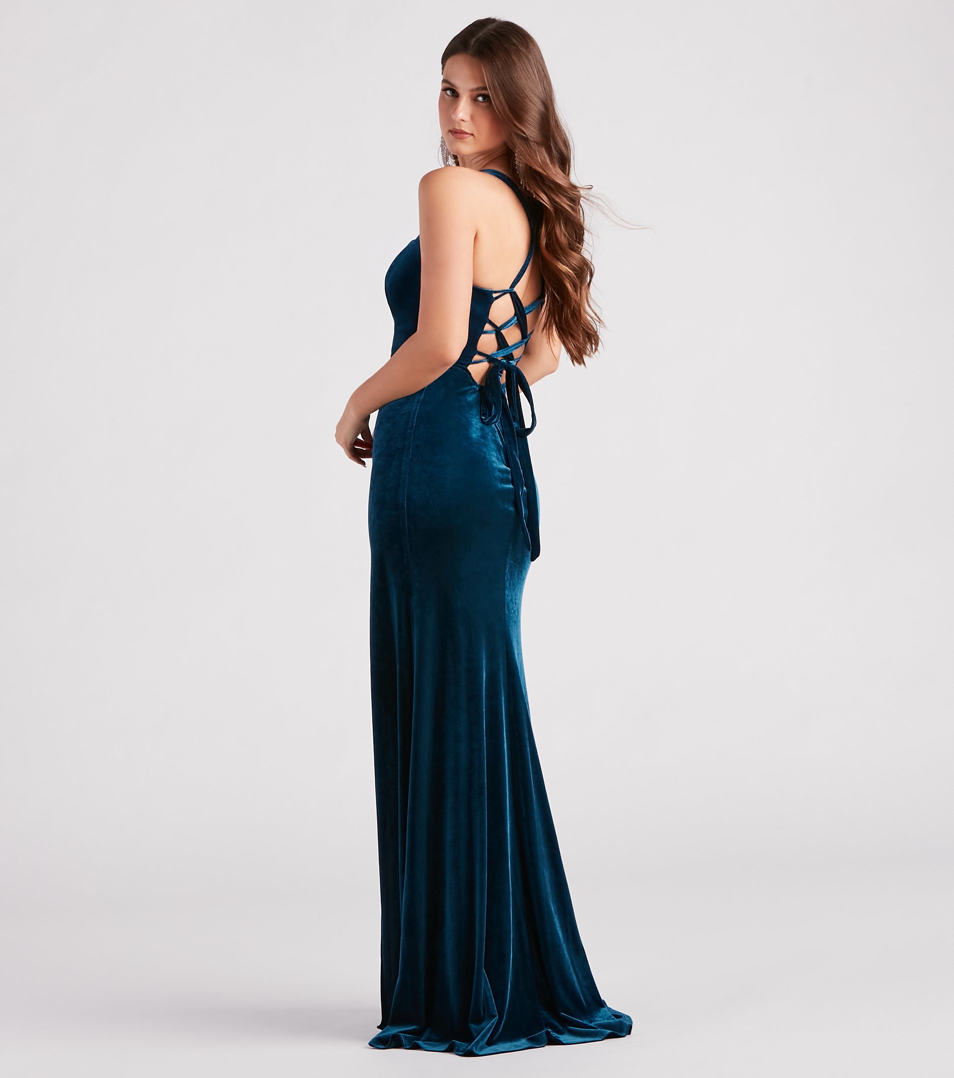 Christina Lace-Up Back Velvet Dress