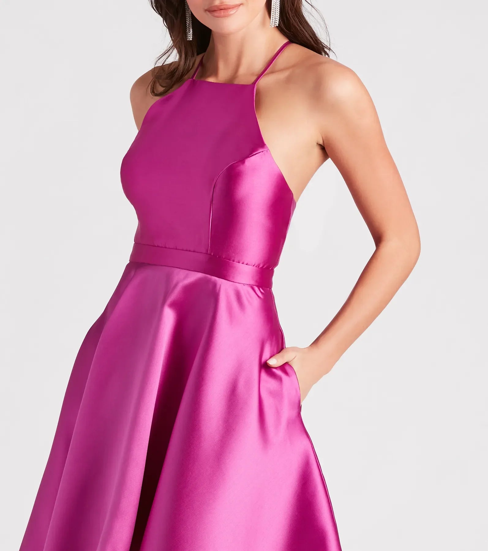 Gabbie Formal Satin Halter High-Low Dress
