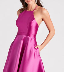 Gabbie Formal Satin Halter High-Low Dress