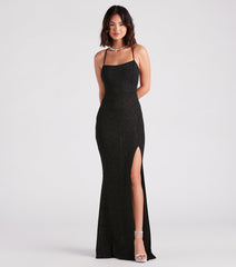 Abbie Formal Glitter Lace-Up Slit Dress