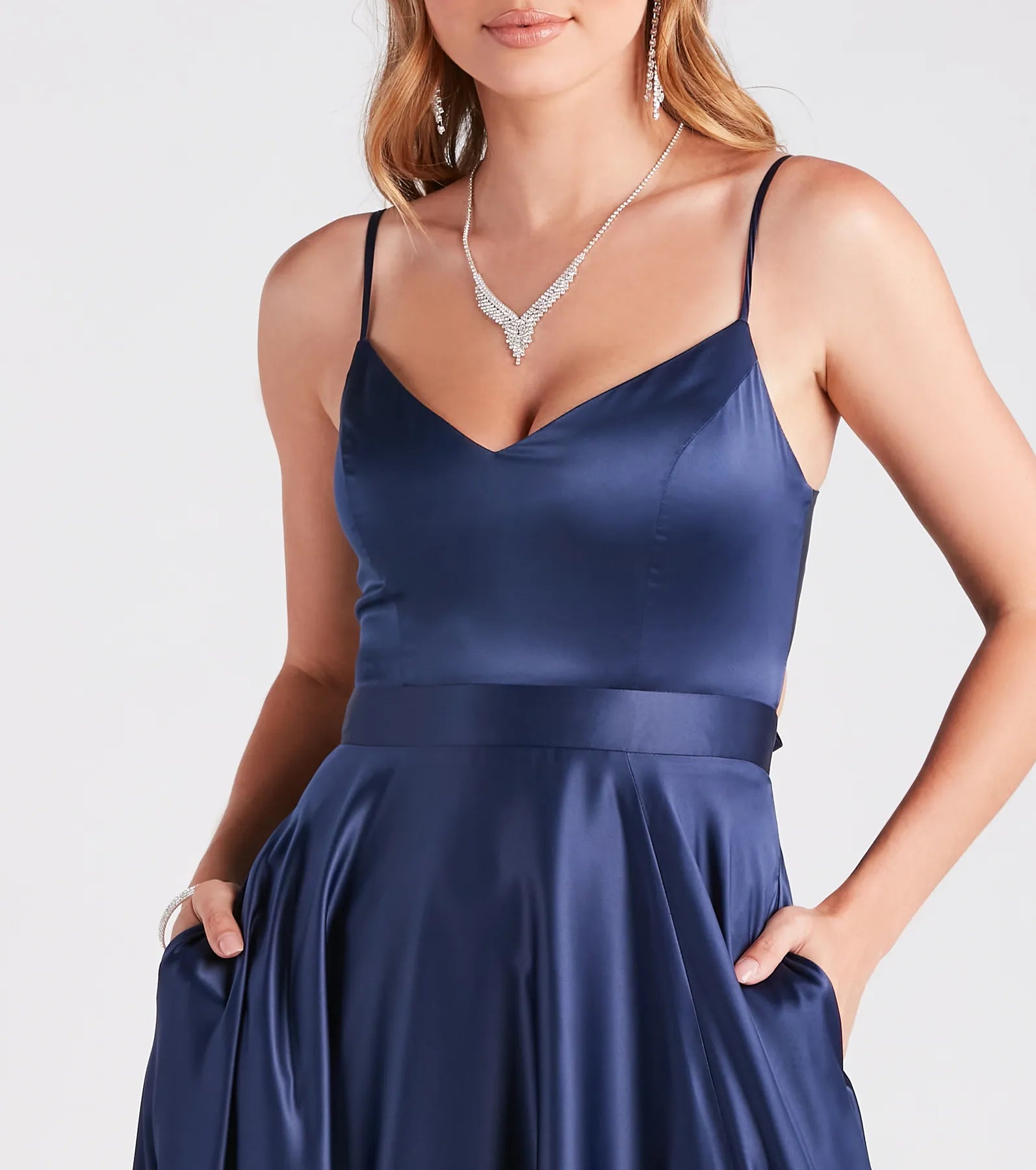 Emilie Satin Tie-Back A-Line Formal Dress
