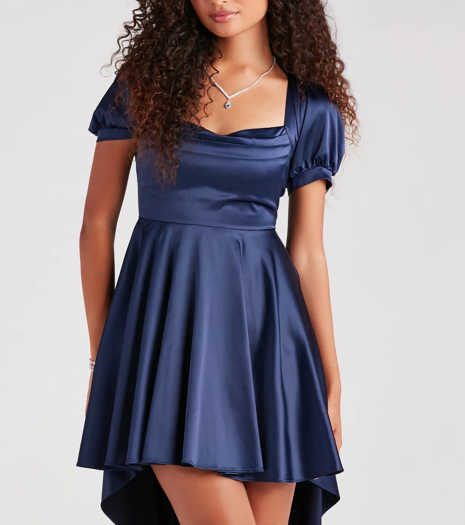 Traci Formal Satin High Low A-Line Dress