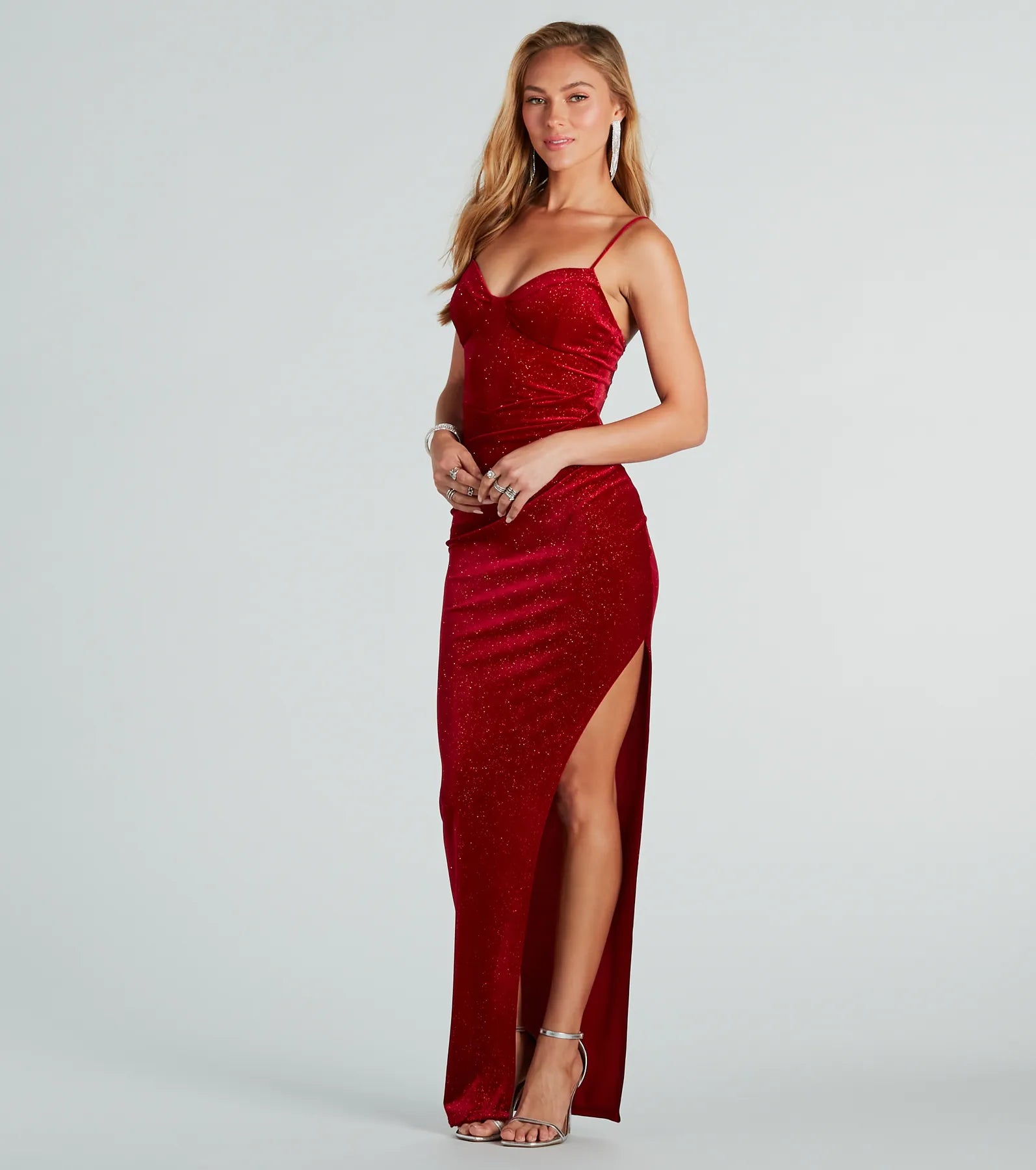 Massie Formal Glitter Velvet High Slit Dress