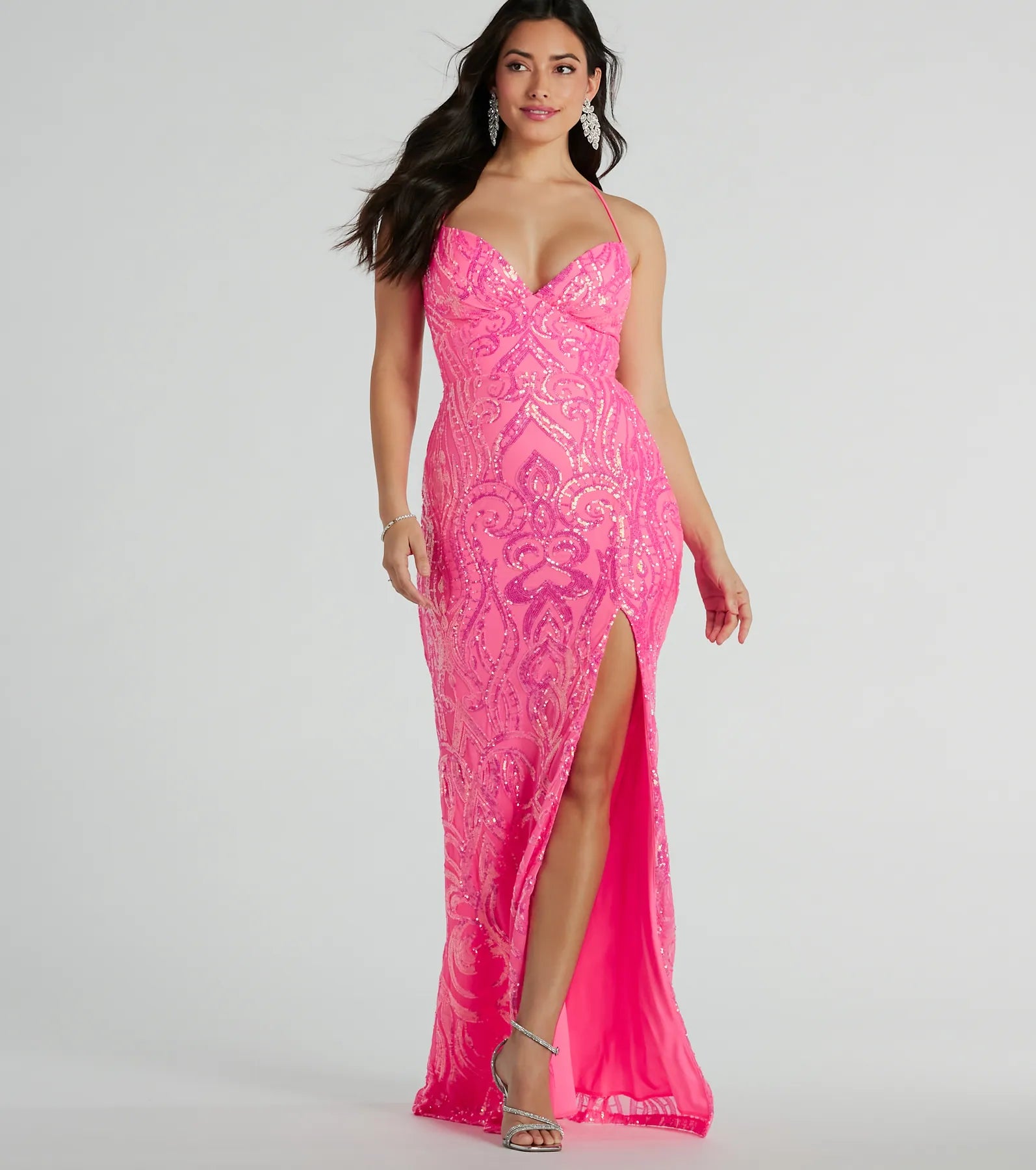 Saige Formal Sequin Lace-Up Mermaid Dress