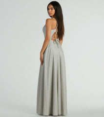 Mary Lace Up A-Line Glitter Formal Dress With Pockets