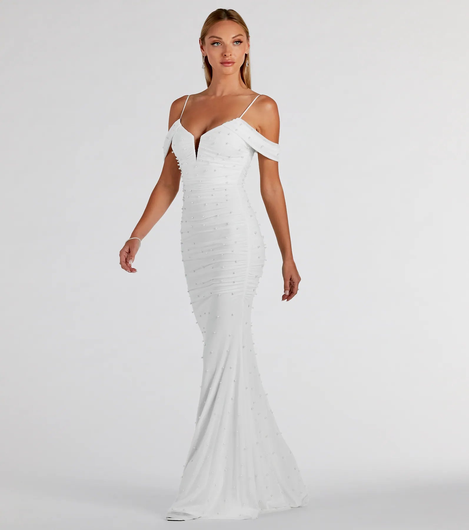Charlene Formal Faux Pearl Mesh Mermaid Dress