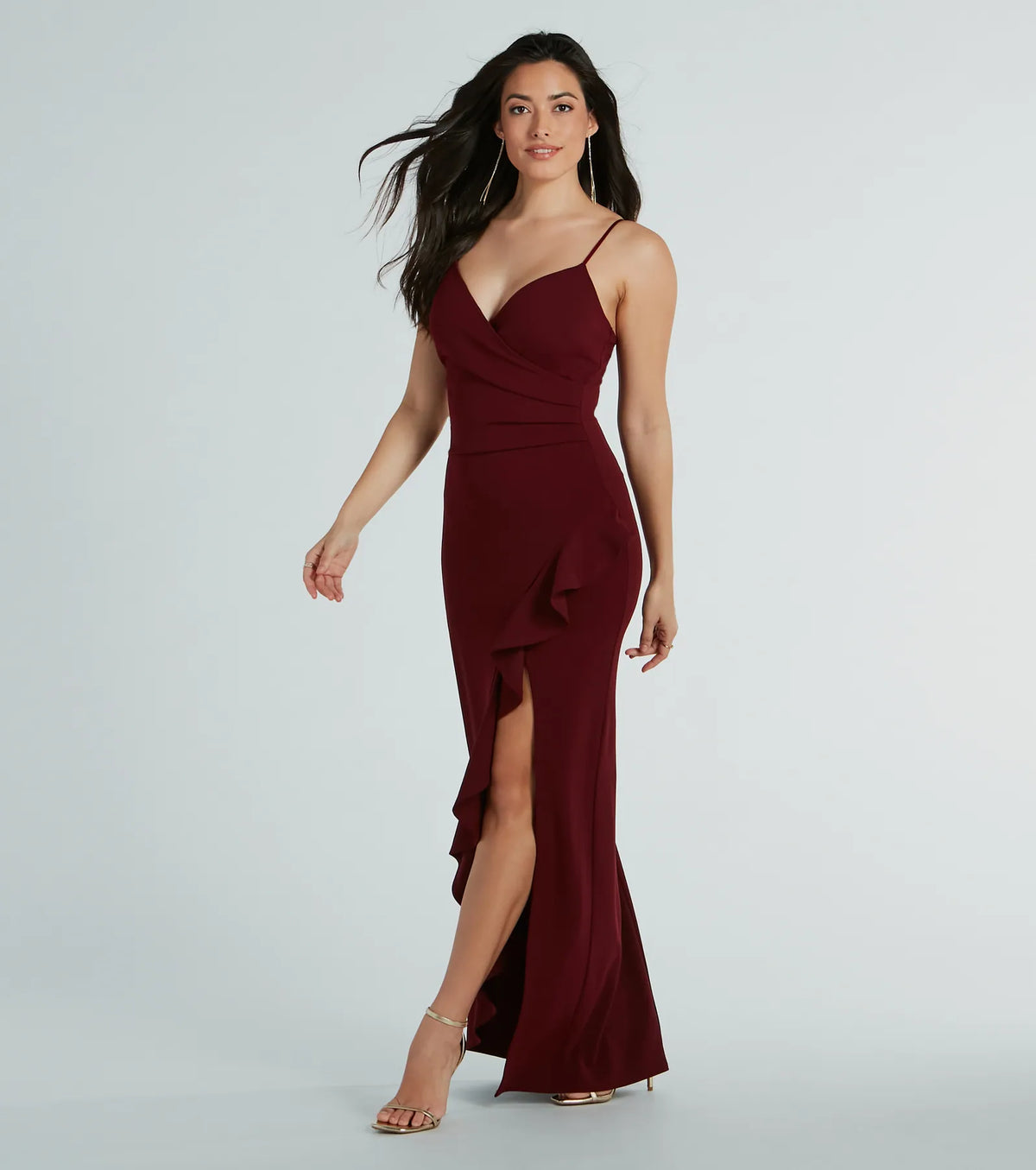 Miley V-Neck Ruffle Crepe Formal Dress