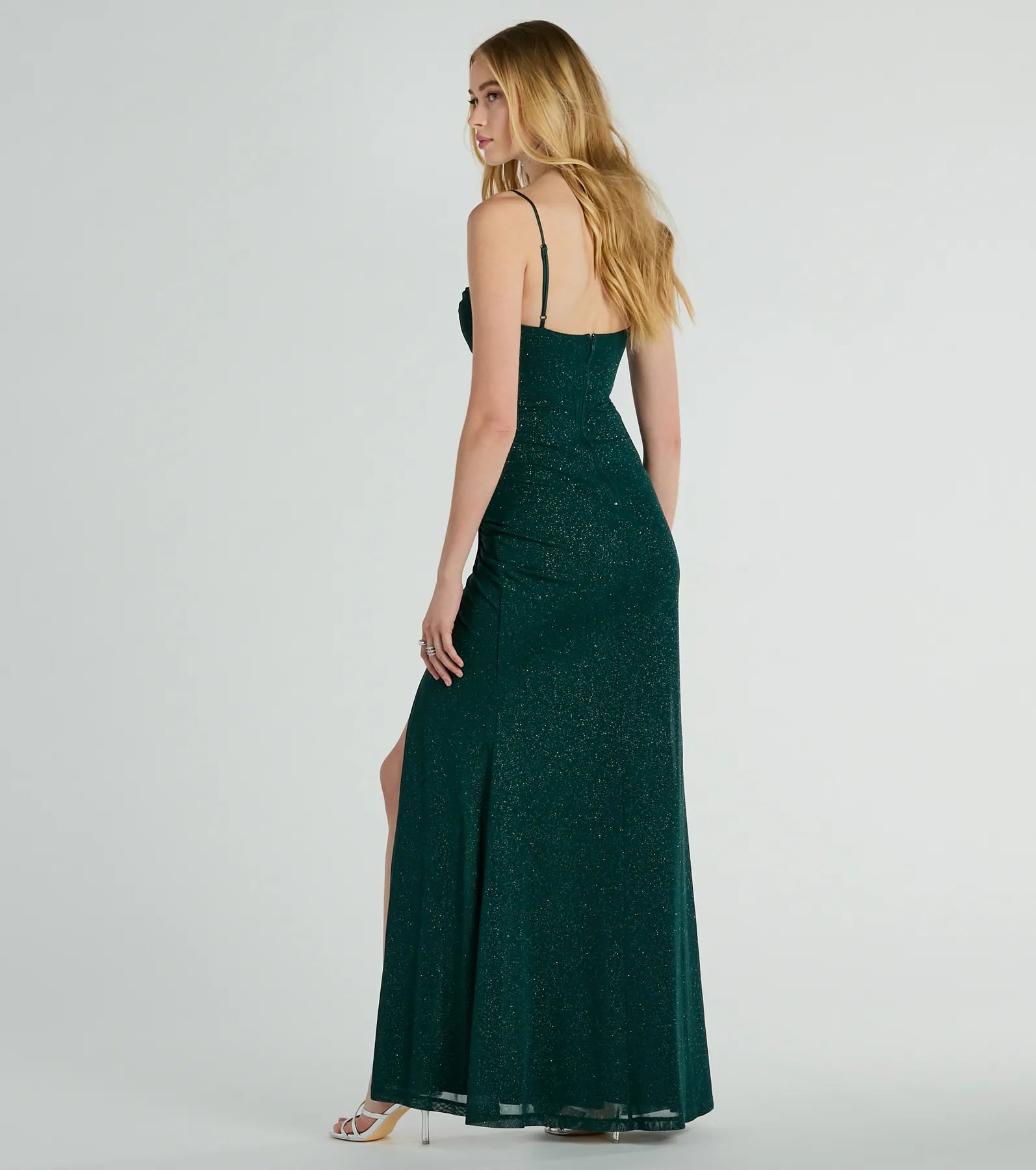 Daleyza Bustier Slit Glitter Column Formal Dress