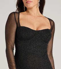 Connie Glitter Long Sleeve Column Formal Dress