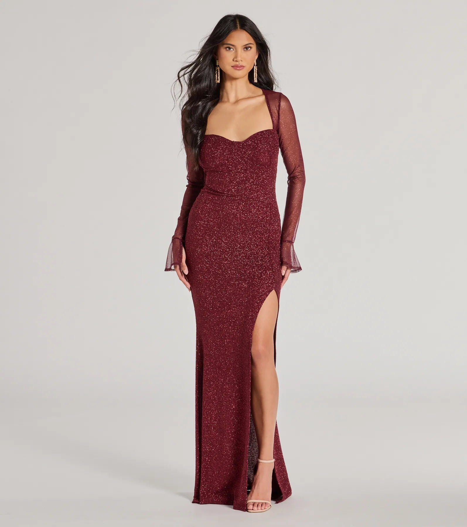 Connie Glitter Long Sleeve Column Formal Dress