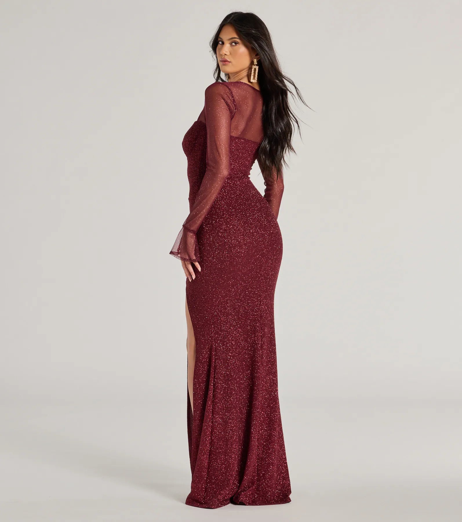 Connie Glitter Long Sleeve Column Formal Dress