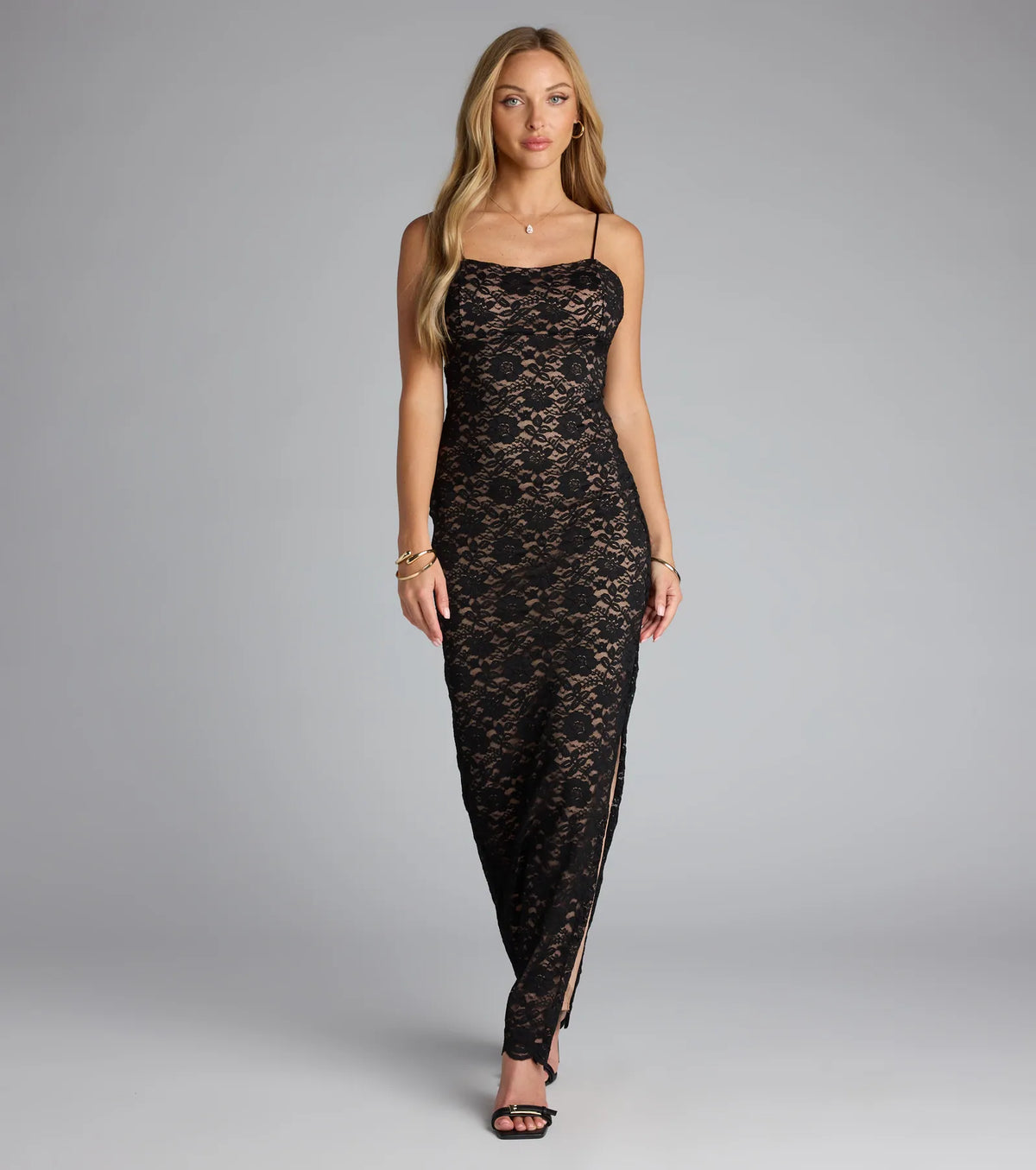 Pippa High-Slit Open Back Lace Dress