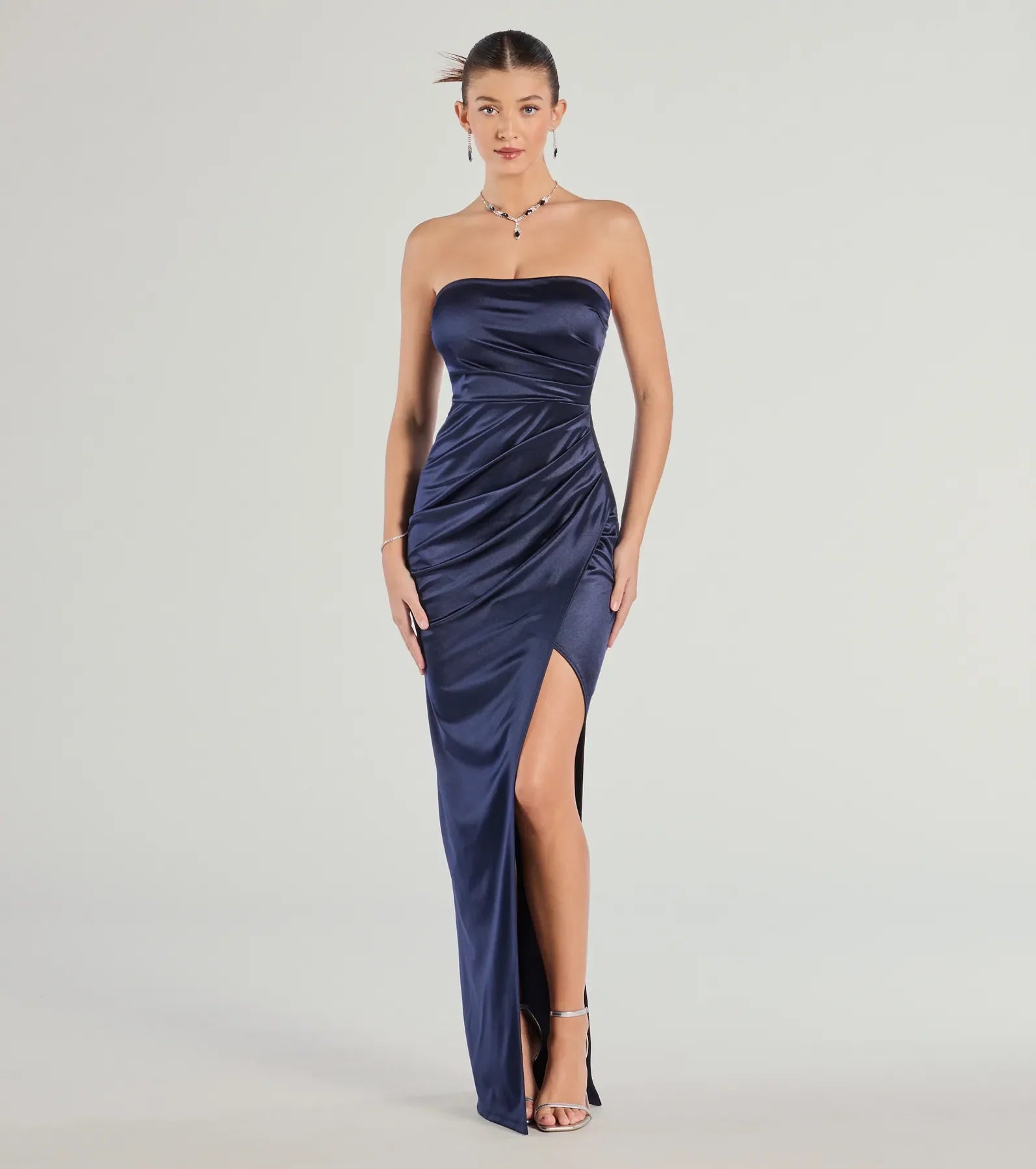 Lauren Strapless Wrap Slim Satin Formal Dress