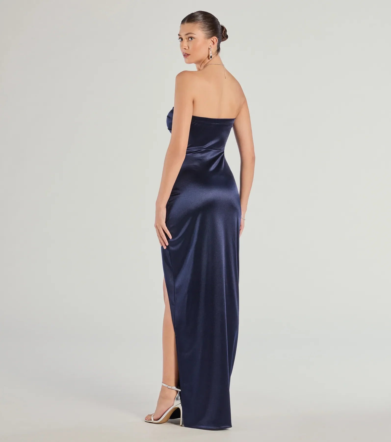 Lauren Strapless Wrap Slim Satin Formal Dress
