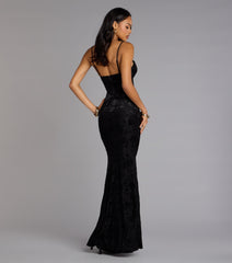 Alessandra Sleeveless Flocked Velvet Mermaid Dress