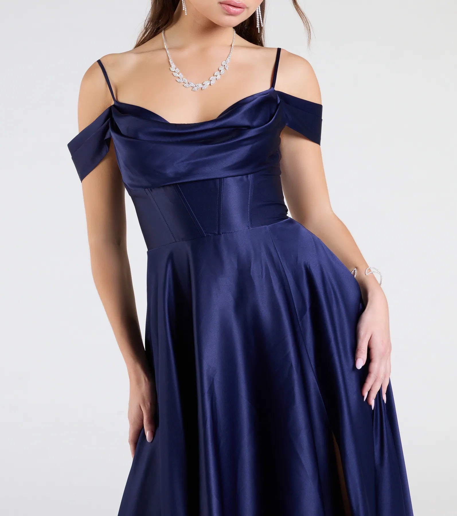 Alira Cold Shoulder A-Line Satin Formal Dress