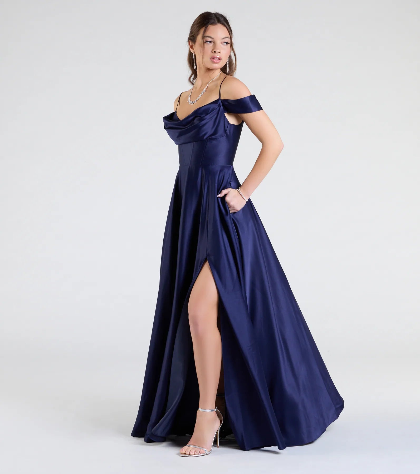 Alira Cold Shoulder A-Line Satin Formal Dress