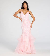 Sylvia Lace-Up Mermaid Tulle Ruffle Sequin Dress