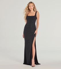 Devon Glitter Cutout High Slit Column Dress