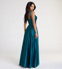 Lelia Cowl Neck Slit A-Line Satin Formal Dress