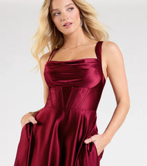 Daphne Corset Slit A-Line Satin Formal Dress