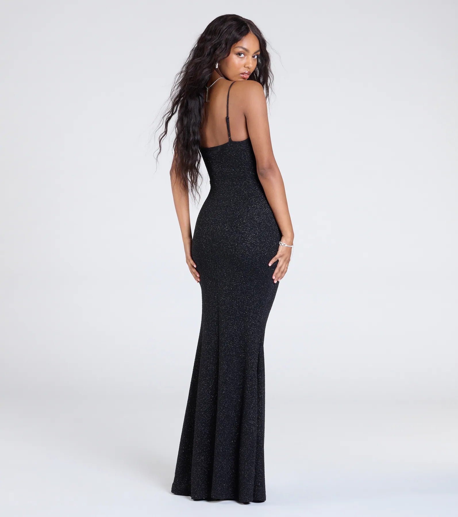 Harlow Cutout Slit Glitter Formal Dress