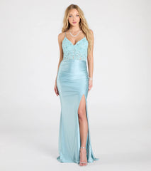 Lynette Embroidered Corset Slit Mermaid Formal Dress
