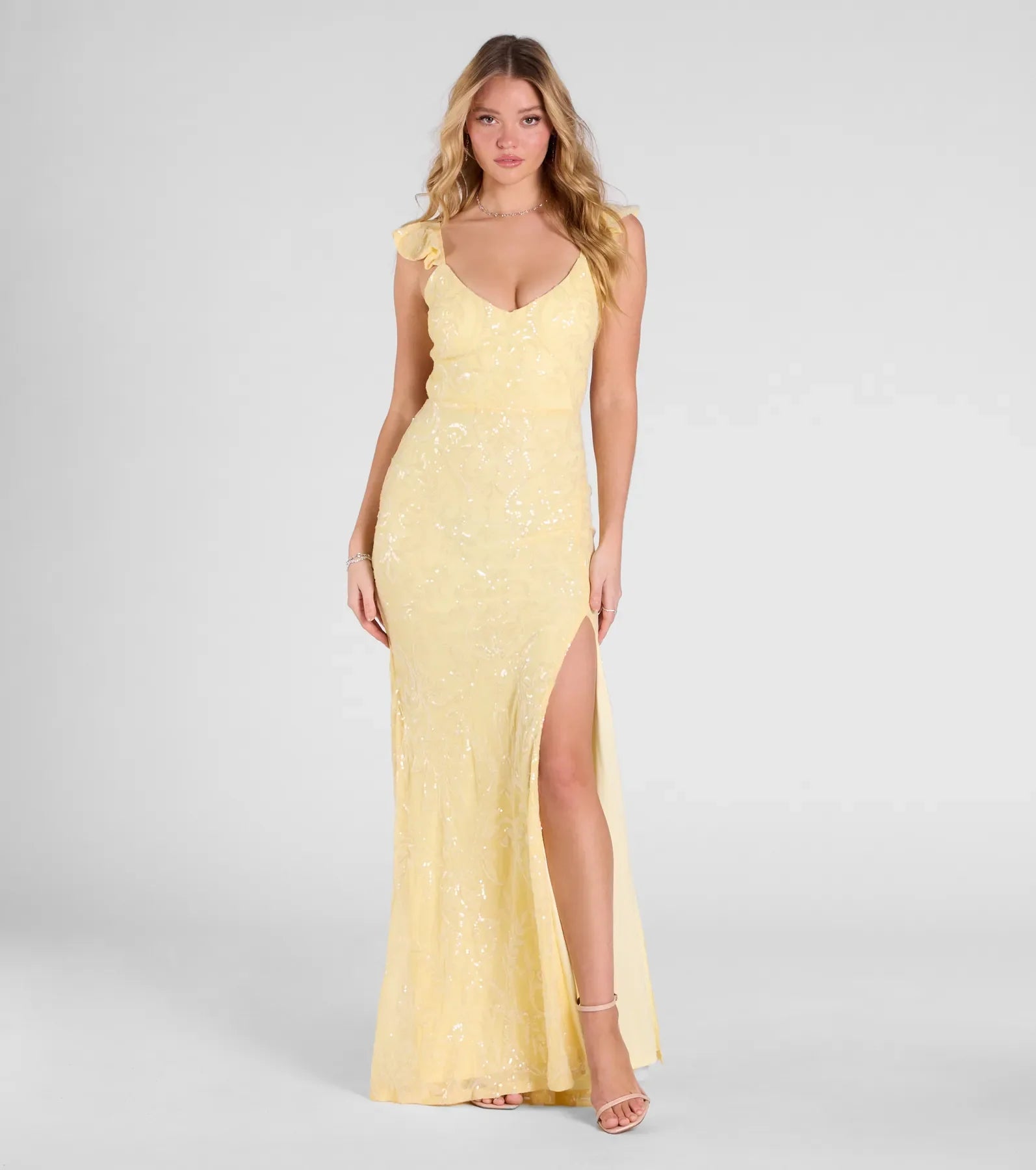 Estella V-Neck Column Long Sequin Formal Dress