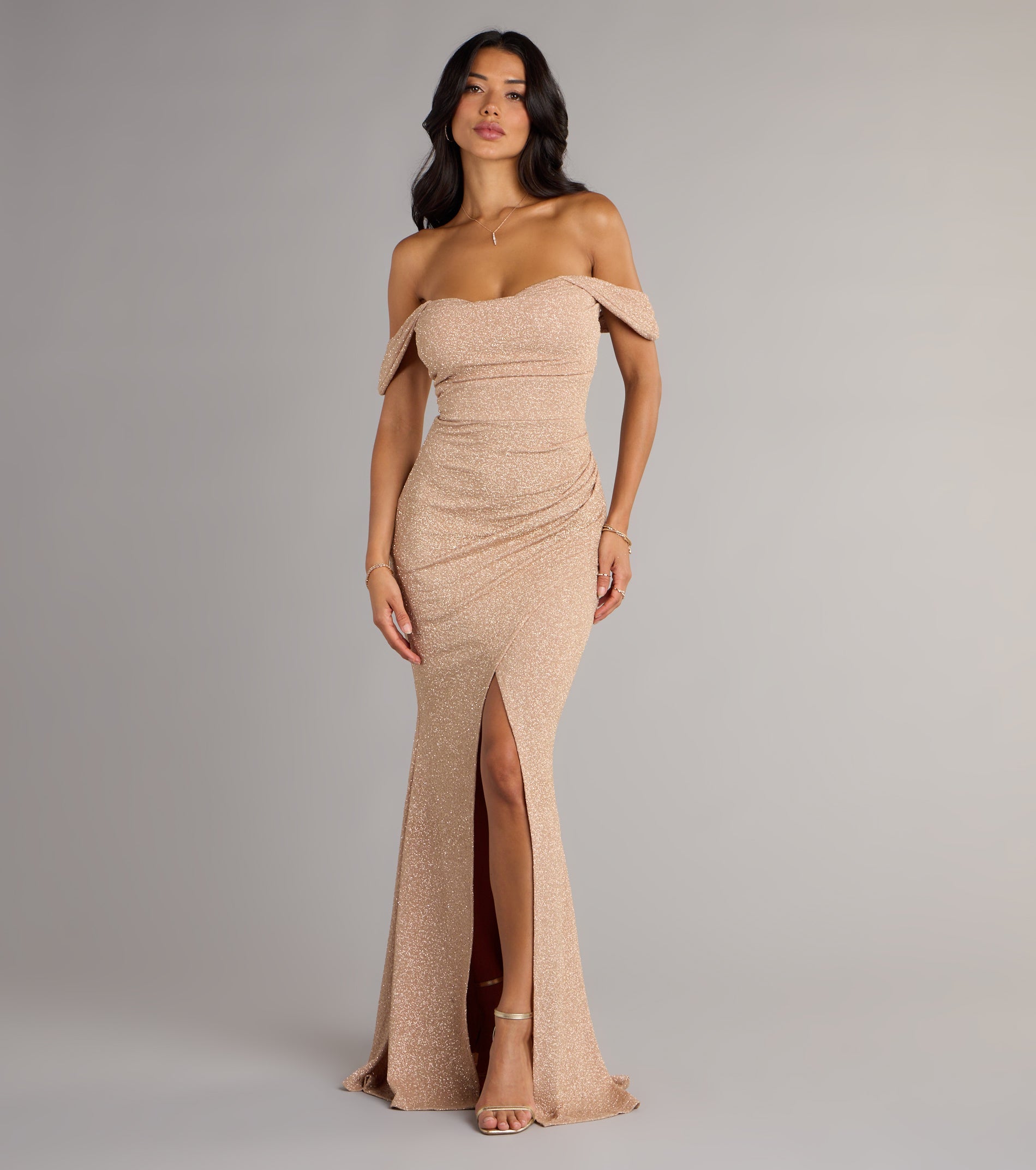 Airlie Formal Glitter Off-The-Shoulder Dress