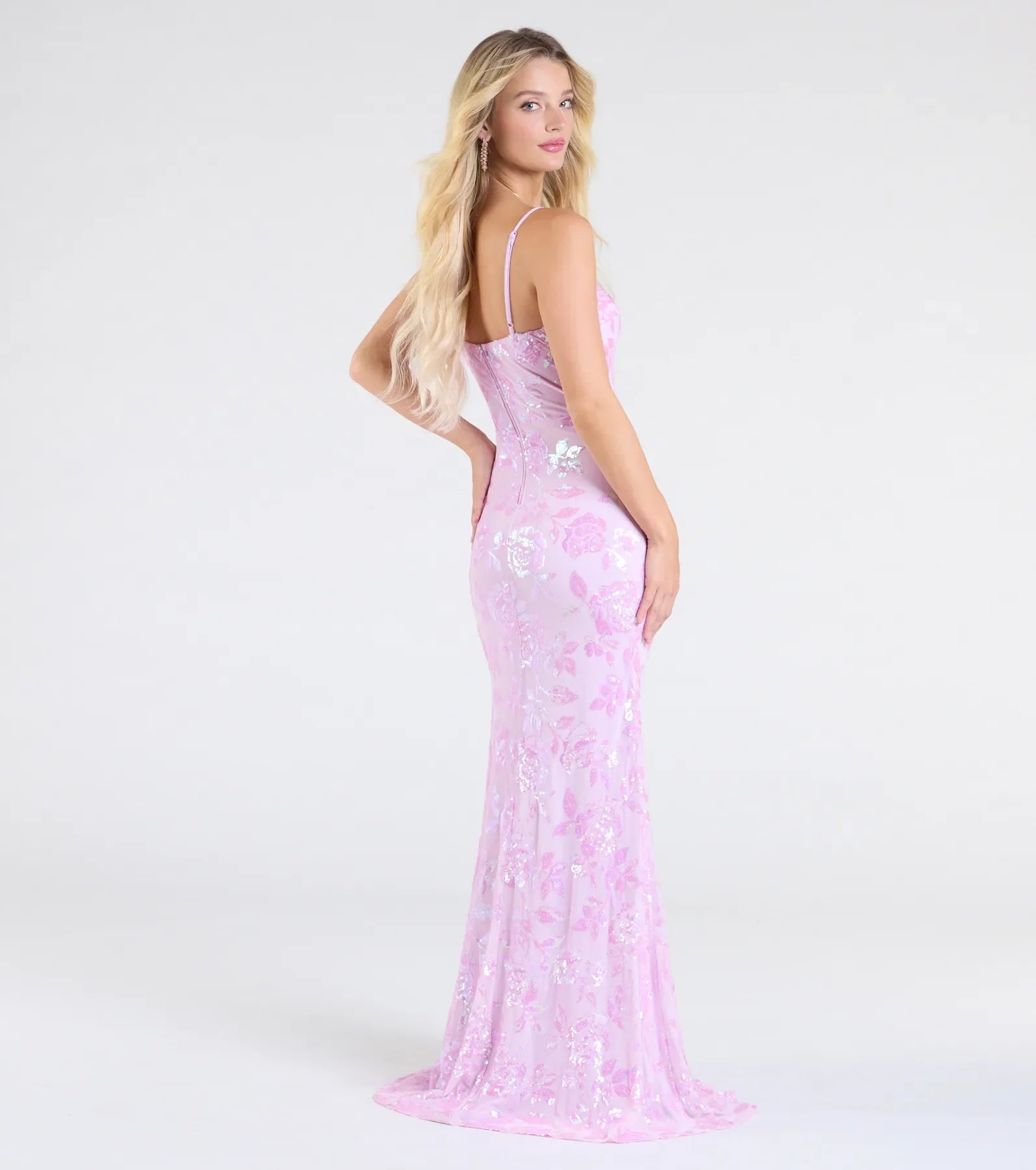 Kimber High Slit Floral Sequin Mermaid Dress