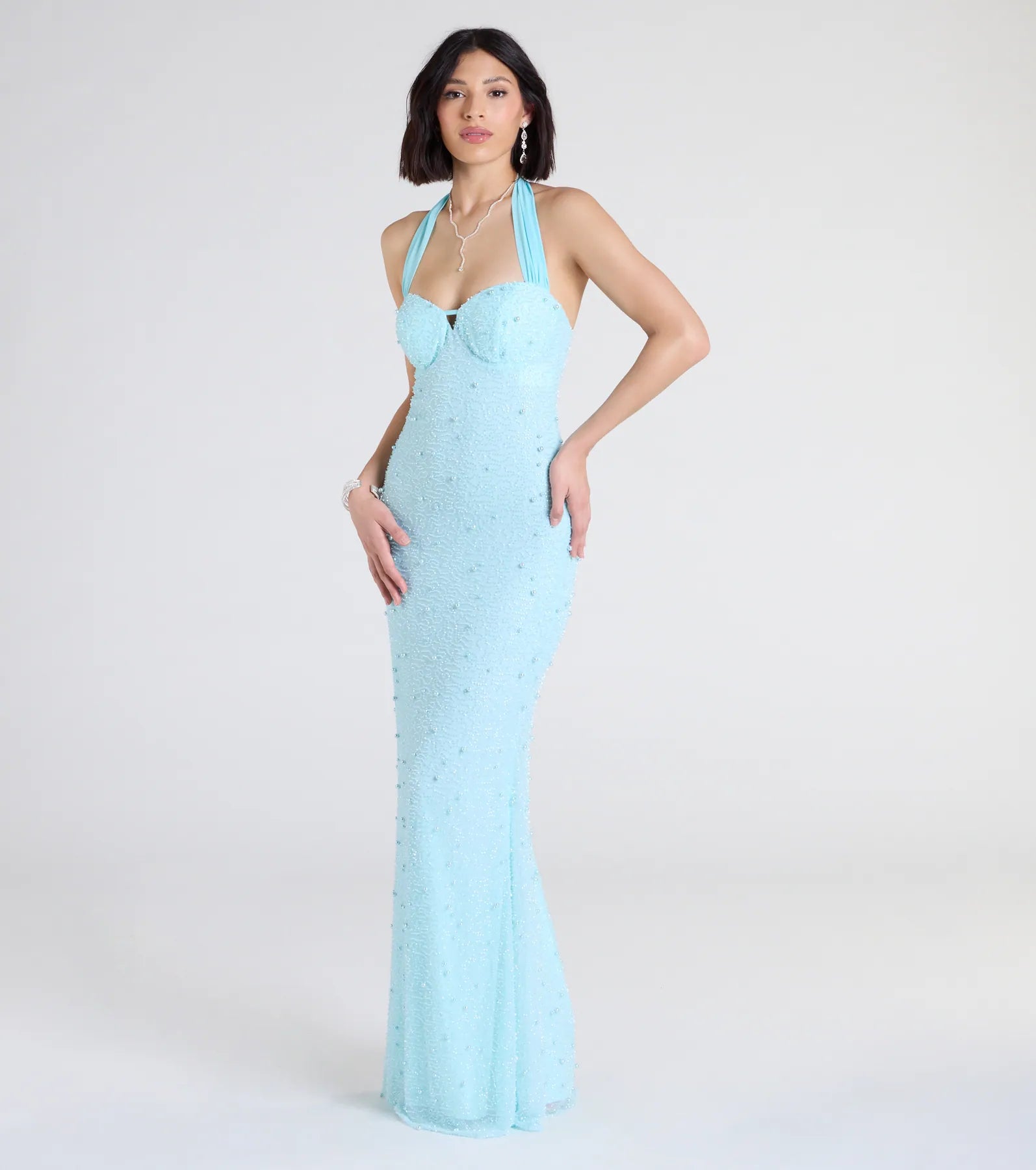 Calla Halter Mermaid Pearl Beaded Formal Dress