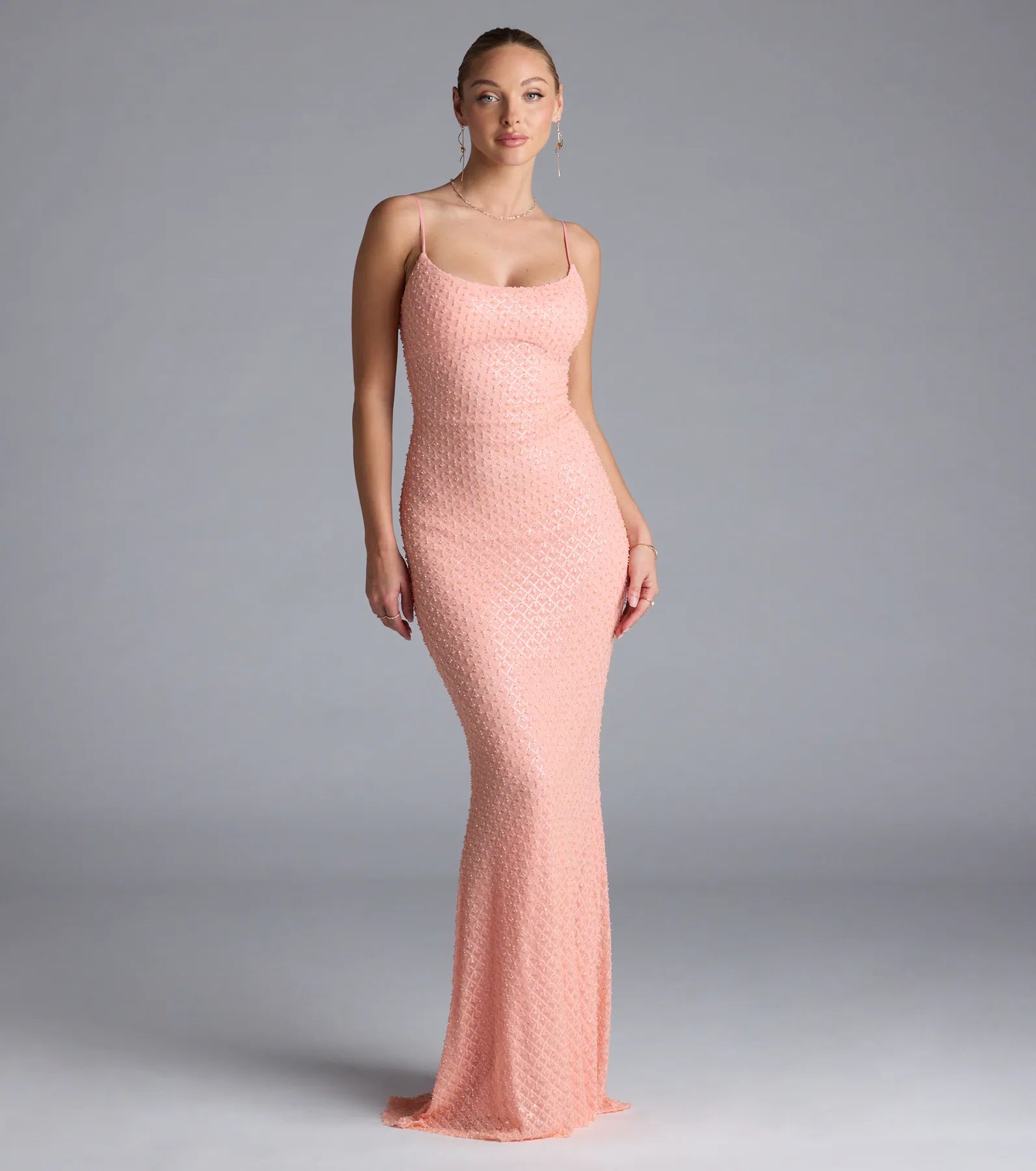 Amal Open Back Mermaid Bead Sequin Formal Dress