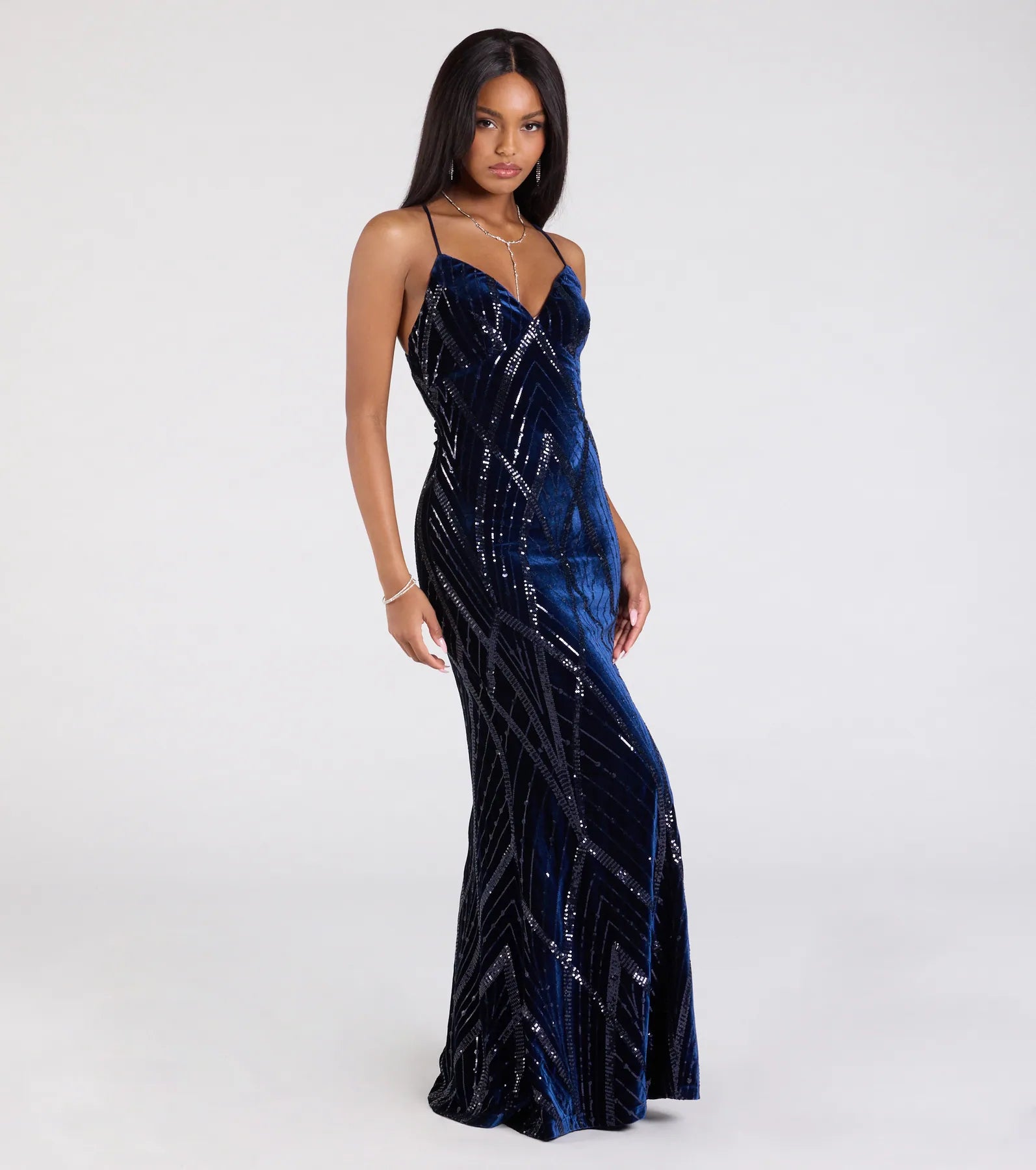 Gisele Sequin Velvet Lace-Up Mermaid Dress